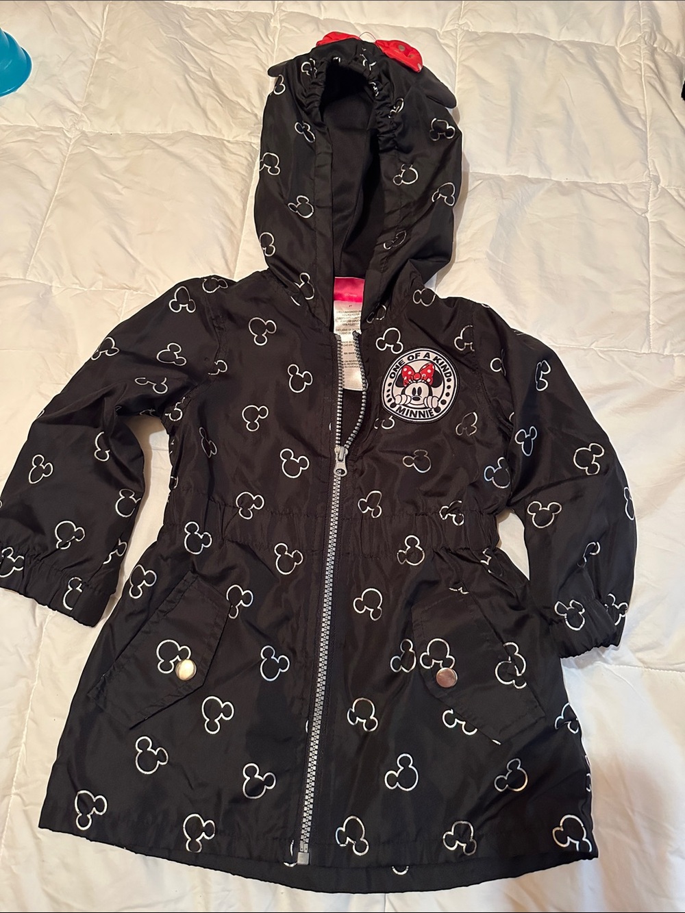Disney Black Minnie Mouse Hooded Raincoat with White Print